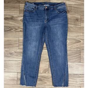 Seven7 Straight‎ Leg Jeans Women’s Raw Hem Slit Leg Stretch Denim Blue 22